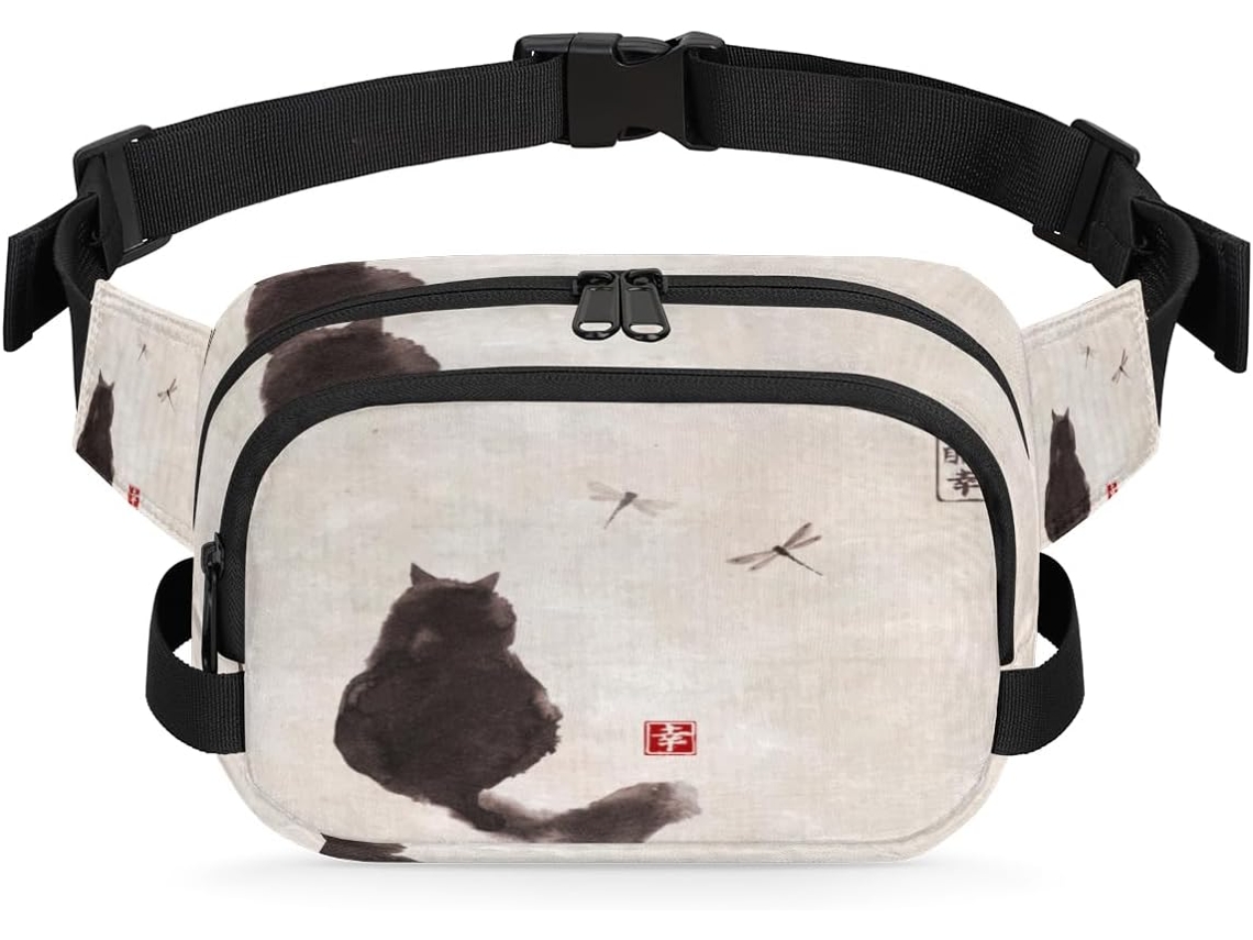 Riñonera Estilo Japonés Estampado Gato Negro Para Mujeres Hombres Niñas Niños Ideal Correr Practicar Deport