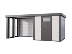Caseta de Jardin metálica NH4 con Apoyo e Ventanas a la izquierda | Blanco | (238 x 238) + (284 x 238) - NOVO HABITAT
