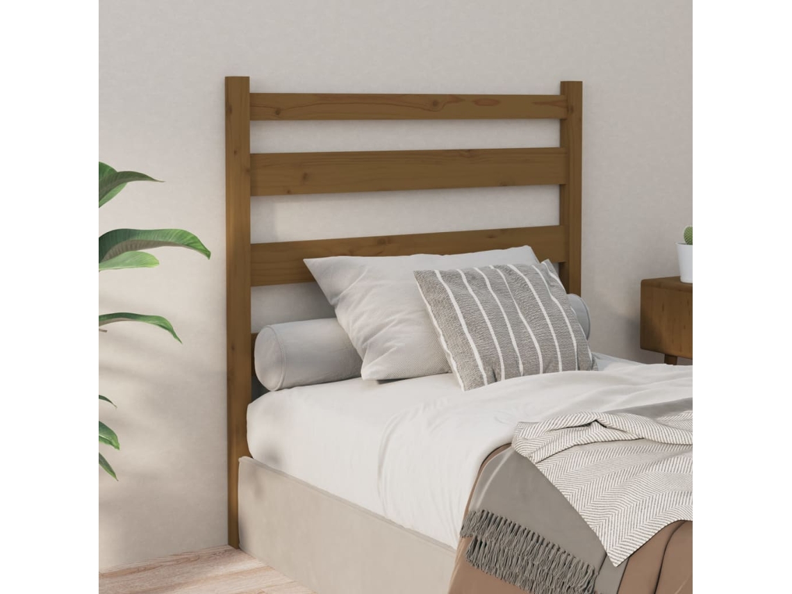 Cabecero De Cama Madera Maciza De Pino Marrón Miel 106x4x100 Cm
