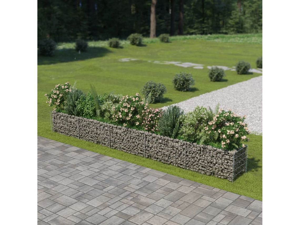 Sitio de construcción elevado | Jarrón de jardín | Jardinera/Cesta de gaviones 450x50x50 cm de acero galvanizado Wsd338032 Lovely Home