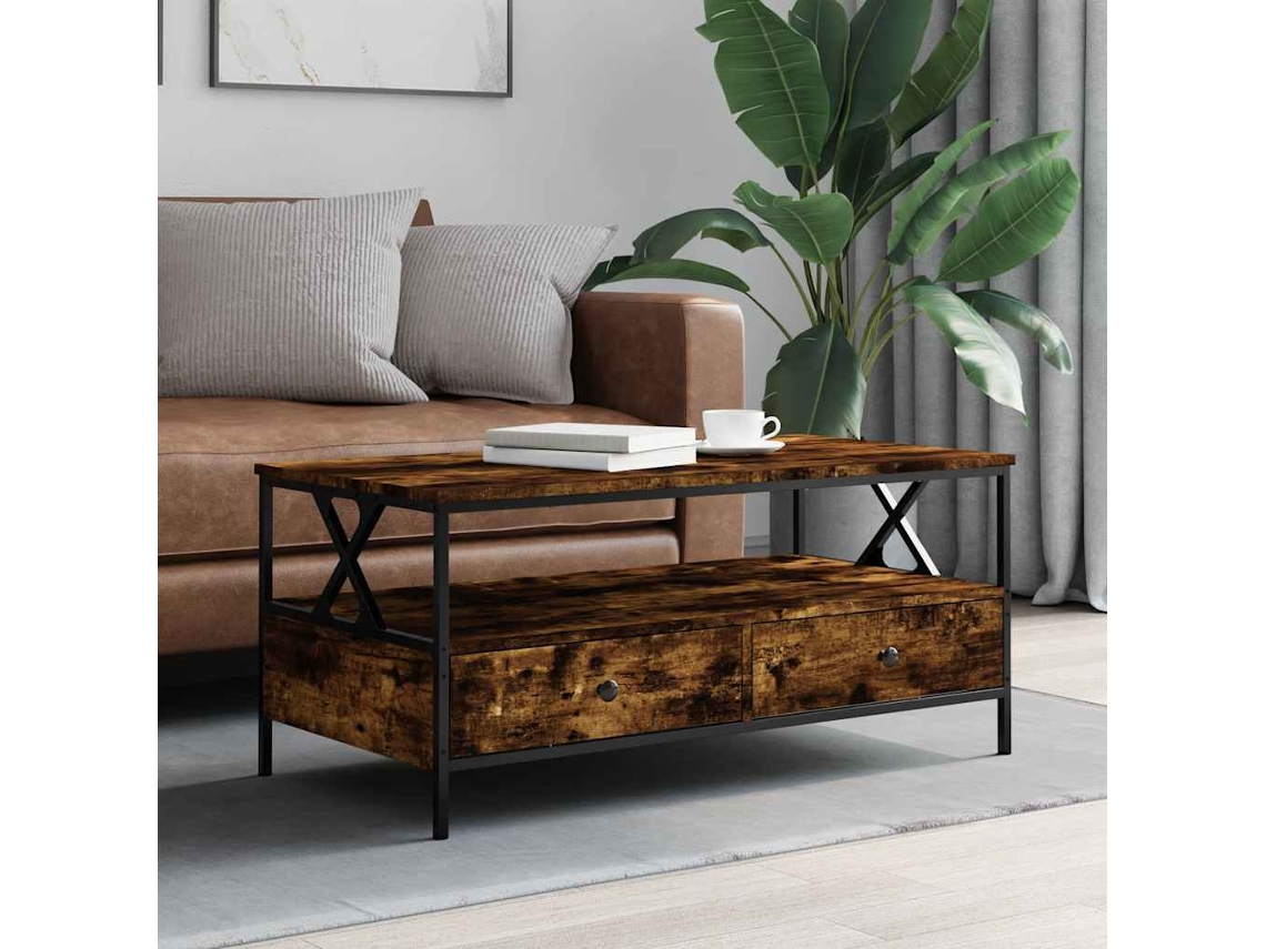 Mesa de centro HARLANV1, 100x51x45cm, fabricada con derivados de madera de roble ahumado.