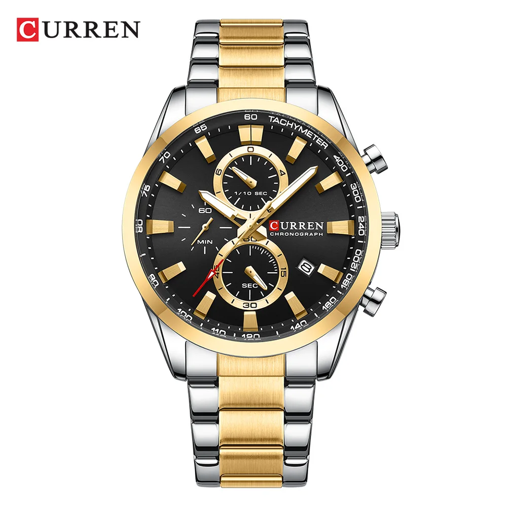 Reloj Deportivo Cronógrafo Para Hombre (dorado Y Negro): Correa De Acero Inoxidable Y Esfera Multifuncional.