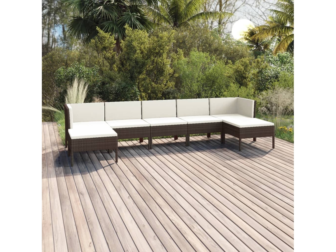 Conjunto de jardín de 7 piezas con cojines de mimbre marrón de DKD Home Decor