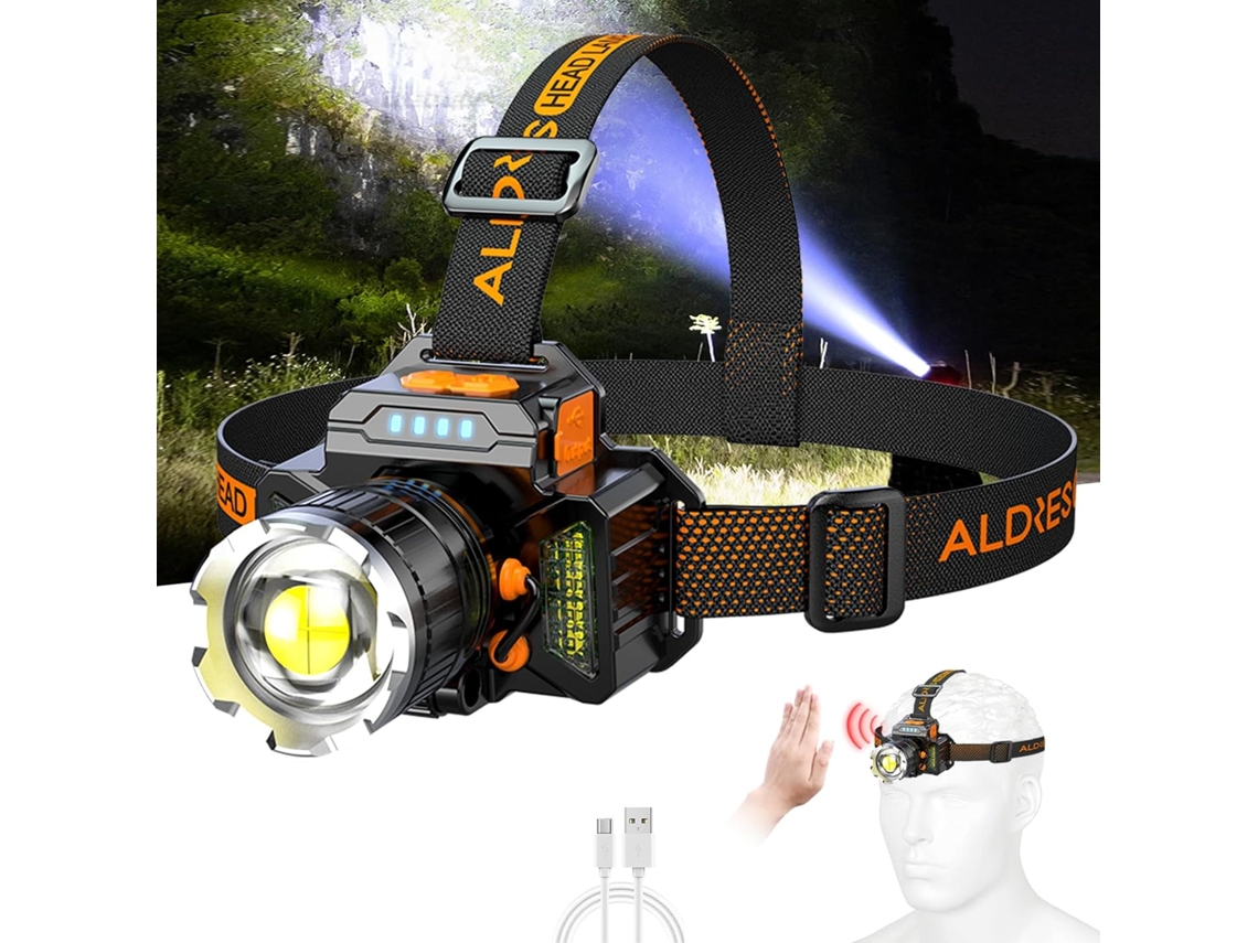 Linterna Frontal De Alta Potencia Con Sensor De Movimiento Y Zoom, 5 Modos De Luz, Recargable Por Usb (negro)