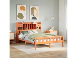 Cama Con Estantería Sin Colchón Madera Maciza Marrón 150x200 Cm