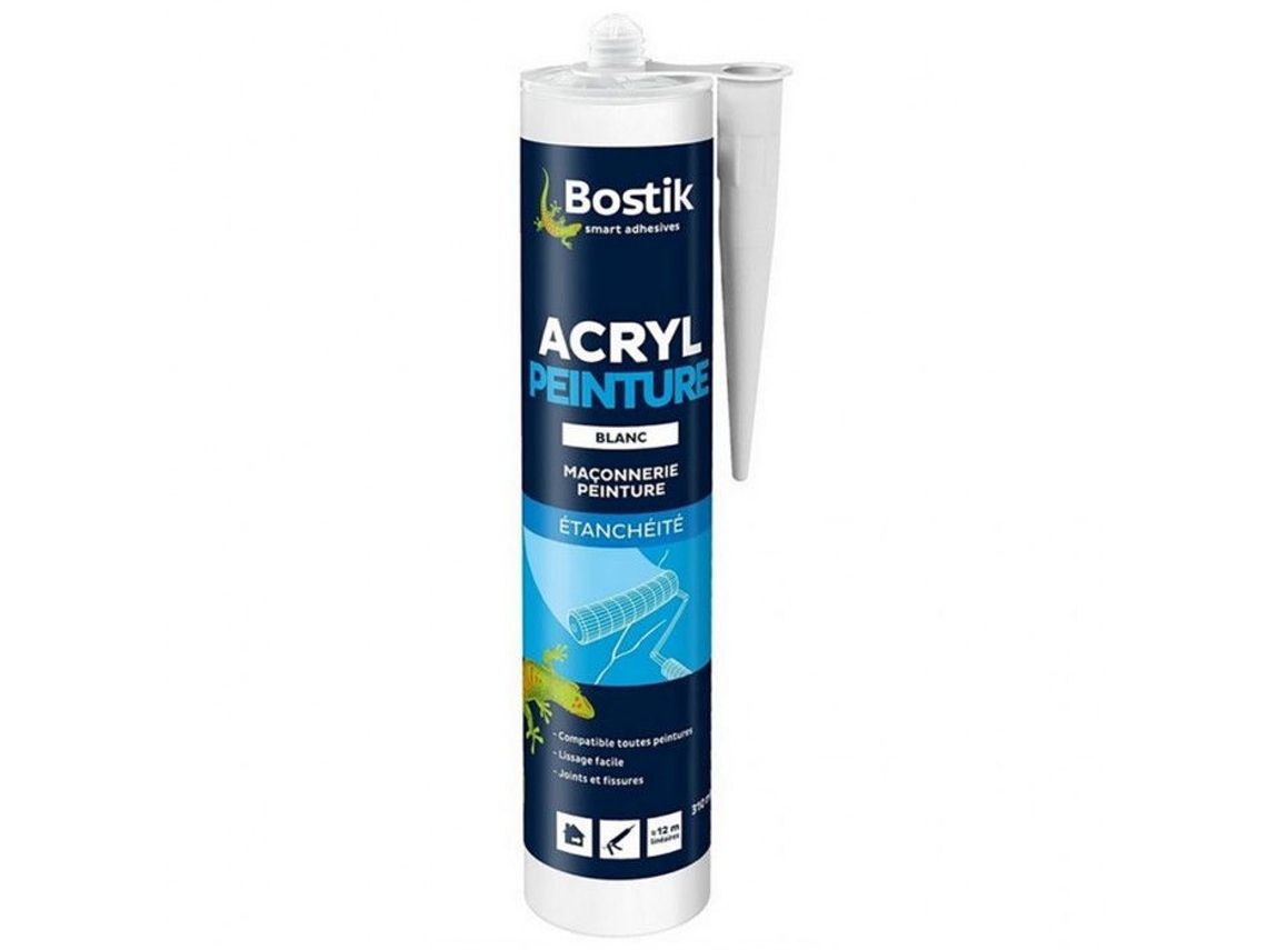 Sellador acrílico Bostik Acryl, pintura blanca, 310 ml, especial para pintores.