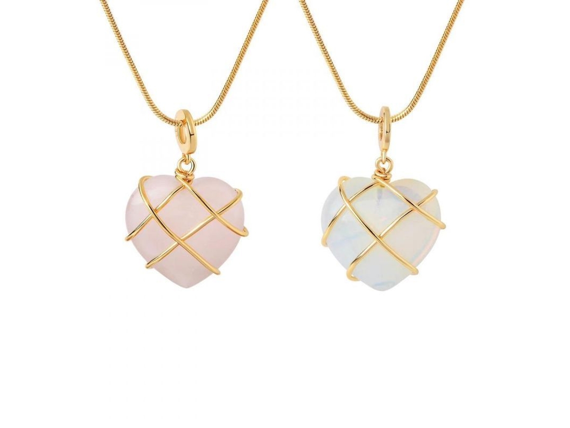 2 Collares De Corazón Con Piedra De Nacimiento Para Niñas Adolescentes Material Acero Titaniun Bañado Oro