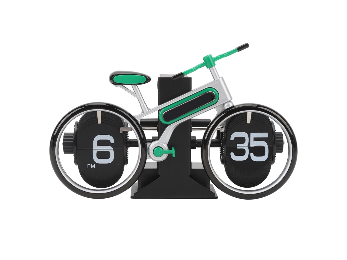 Baok-Reloj Flip Reloj con forma de bicicleta, retro, mecánico, funciona con pilas, para oficina y hogar, verde