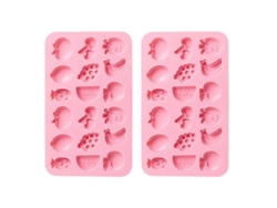 Juego de 2 moldes de silicona para fondant, frutas, hielo y chocolate, para uso doméstico, 21,2 x 12,9 x 1,2 cm, rosa.
