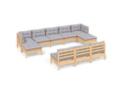 Juego de 10 sillones de jardín con cojines de pino gris MAISON EXCLUSIVE