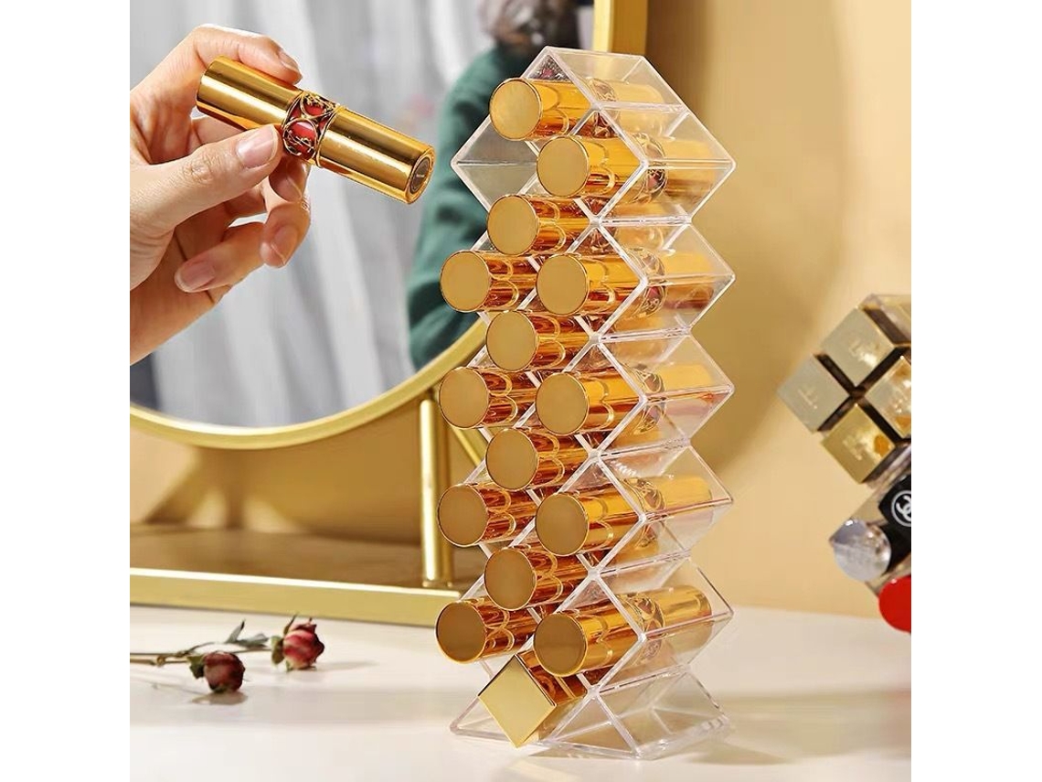 Porta Labios De Acrílico Transparente En Forma De Pez Con 16 Compartimentos Para Organizar Labiales Y Brillos Labiales
