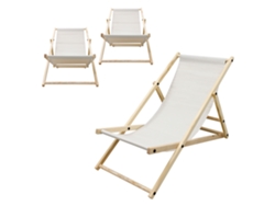 3x Sillas De Playa Ecd Germany Beige Madera De Pino Tejido Impermeable Carga Hasta 120kg