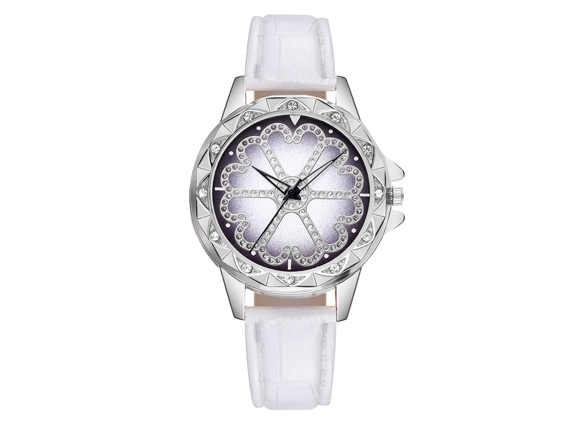 Reloj De Pulsera Vansvar Para Mujer, Plateado, Con Diseño De Flor Y Diamantes De Imitación, Correa De Poliuretano Y Movimiento De Cuarzo Blanco.
