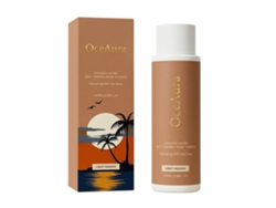 Loción bronceadora Oceanaura, textura ligera, piel bronceada, luminosidad natural, para uso en exteriores.