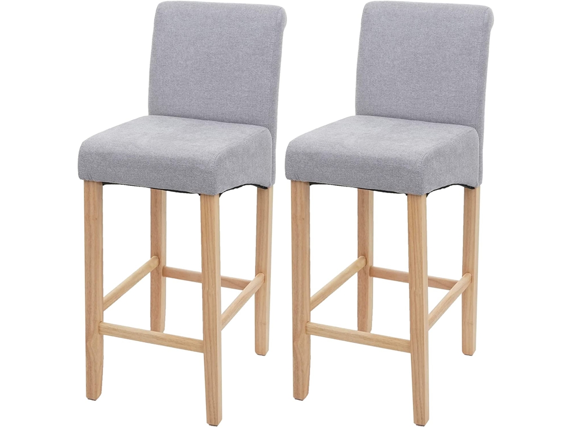 Juego de 2 taburetes de bar tapizados en tela gris claro con patas claras y reposapiés Tdb04073