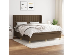 Cama Box Spring Con Colchón Tela Marrón Oscuro 180x200 Cm