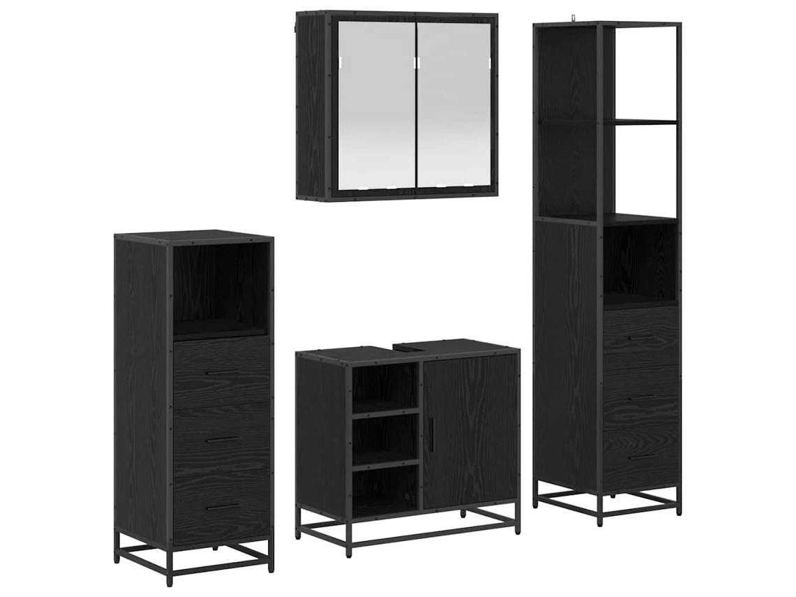 Juego De Muebles De Baño 4 Uds Roble Negro Madera De Ingeniería