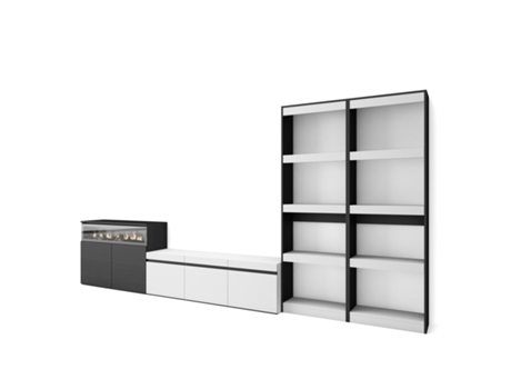 Muebles de Salón para TV 370x186x35cm Para TV hasta 65 Chimenea eléctrica Blanco y negro
