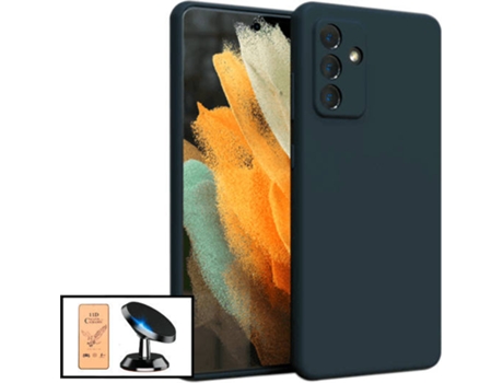 Kit Cristal Templado CeramicGlass Full Cover, Funda Silicona y Soporte Magnético de Coche Samsung Galaxy M52 5G PHONECARE Negro
