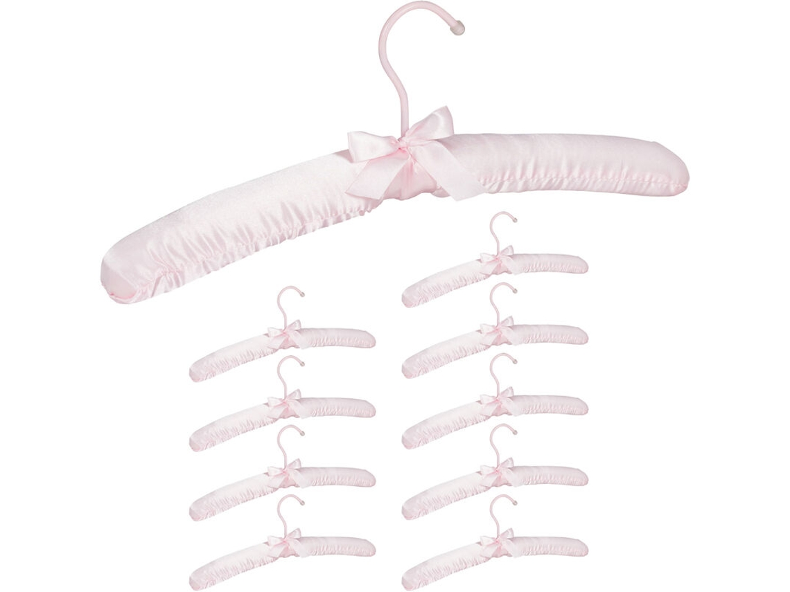 HYMNORA Pack de 10 perchas de satén, con almohadilla suave para chaquetas, gancho giratorio 360°, 38 cm, con lazo, rosa
