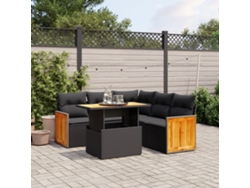 Conjunto de sofás de jardín de 6 piezas DKD Home Decor con cojines de mimbre negros