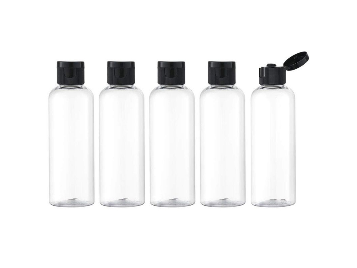 Botella De Viaje Con Tapa Abatible (5 Unidades) Dispensador Vacío Y Limpio Para Cosméticos De Viaje (80 Ml, Transparente)