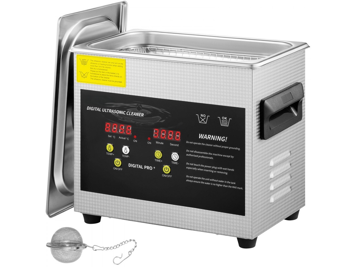 Máquina de limpieza ultrasónica digital de 3L con calefacción, pantalla LED y cesta Tekmaquinas