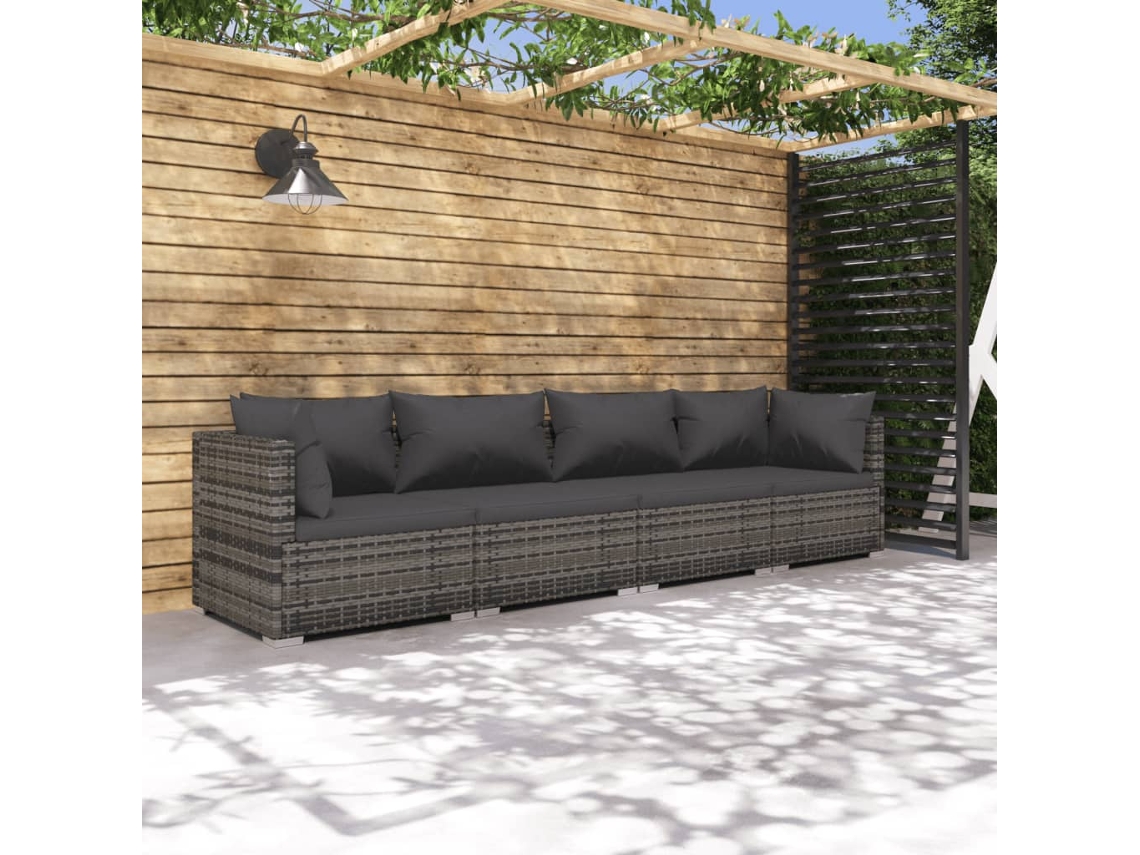 Conjunto de jardín de 4 piezas DKD Home Decor con cojines de mimbre gris