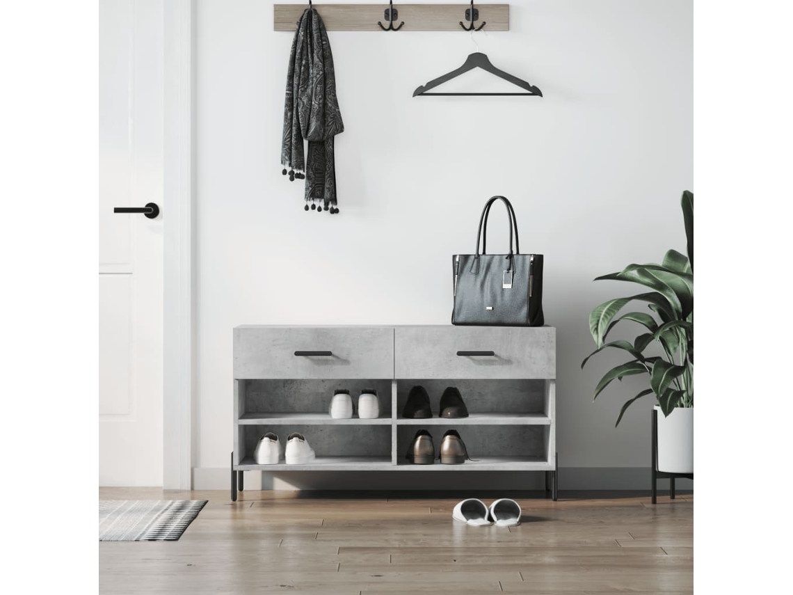 Banco Zapatero Organizador en Derivados de Madera Gris Cemento 102X35X55 Cm