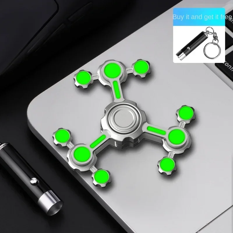 (verde) Juguete Antiestrés, Spinner Metálico Iluminado, Juguete Antiestrés