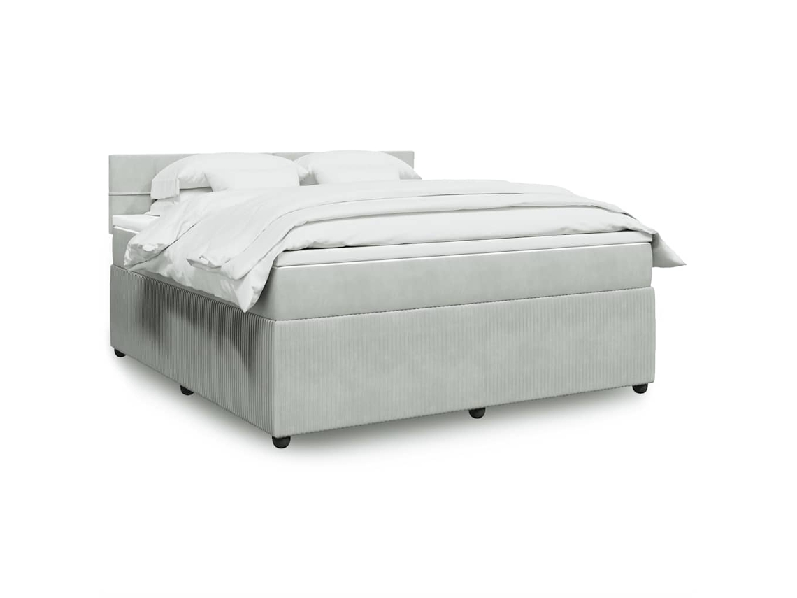 Cama Box Spring Con Colchón Terciopelo Gris Claro 180x200 Cm