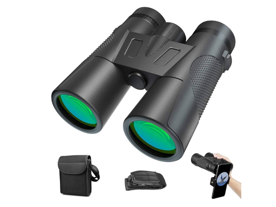 Binoculares 12x42 HD compactos IP68 para observación de aves, senderismo, caza, deportes, conciertos, teatro, viajes, plegables, unisex, negros, Bestvite