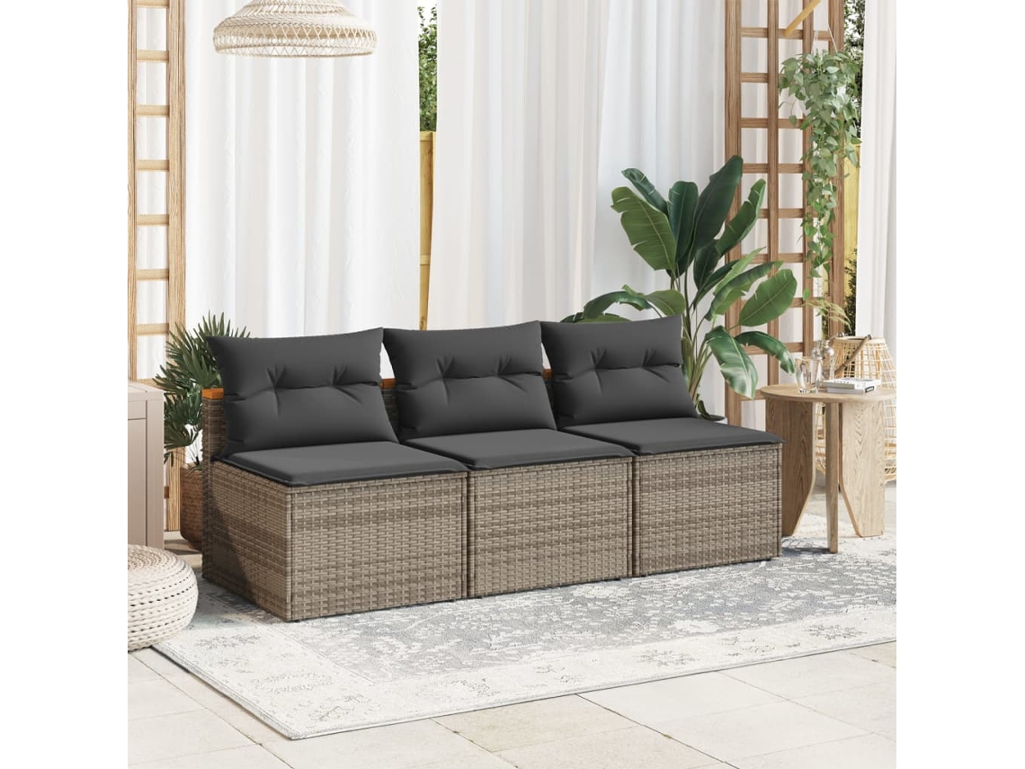 Sofás de jardín sin brazos con cojines, 2 piezas, mimbre sintético gris, DKD Home Decor