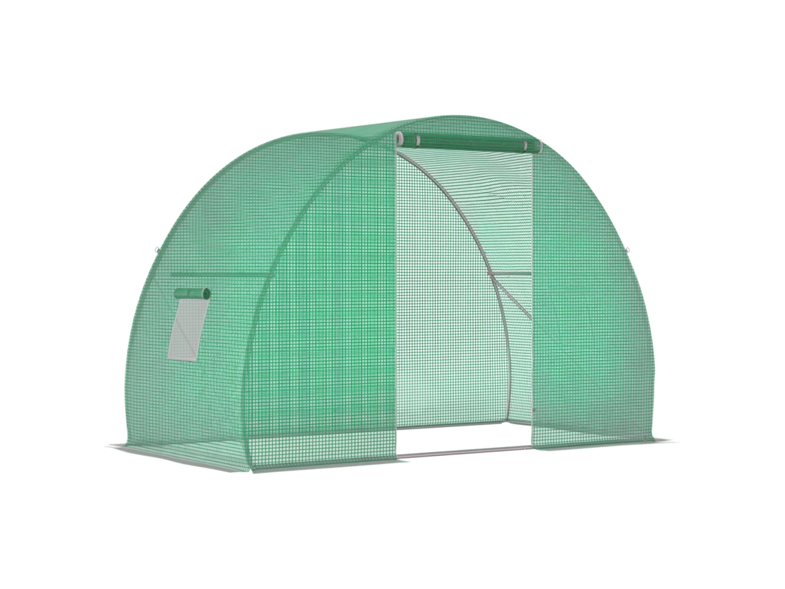 Invernadero Túnel 1.5x3x2m Acero Pe Puerta Ventanas Verde
