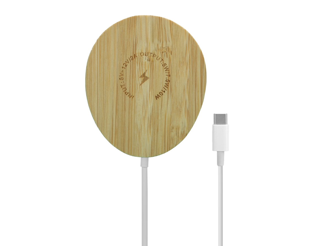 Cargador Inalámbrico Magnético Para Ios 12, Carga Rápida, Compatible Con Huawei Y Samsung, 15 W, Diseño Con Vetas De Madera Clara.