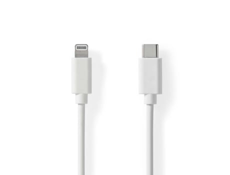 Cable relámpago USB 2.0 Apple Lightning, 8 pines USB-C macho 480Mbps Niquelado 1,00m Redondo PVC Blanco Etiqueta NEDIS