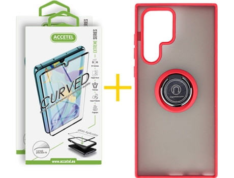 Carcasa + 2 Protectores de Pantalla para Samsung Galaxy S22 Ultra 5G ACCETEL Rojo