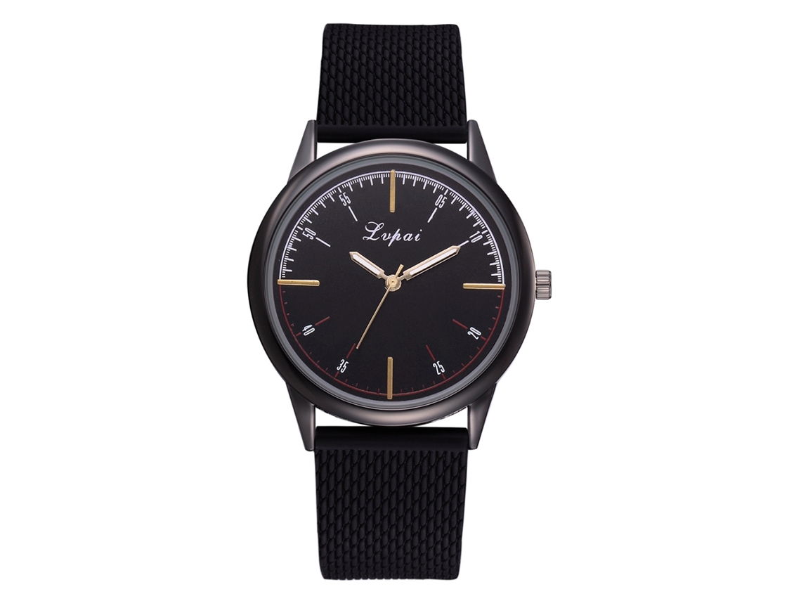 Reloj De Moda Para Mujer Lvpai Con Correa De Silicona, Movimiento De Cuarzo, Esfera Redonda, Negro Y Dorado.
