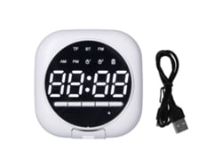 Relógio Alarme Bluetooth Com Alto-falante Led Mirror Portátil Dual Fm Radio Branco P12