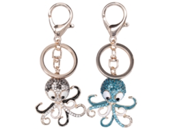 2 Llaveros Con Forma De Pulpo Con Diamantes De Imitación Para Bolso, Regalo, Color Negro Y Azul.