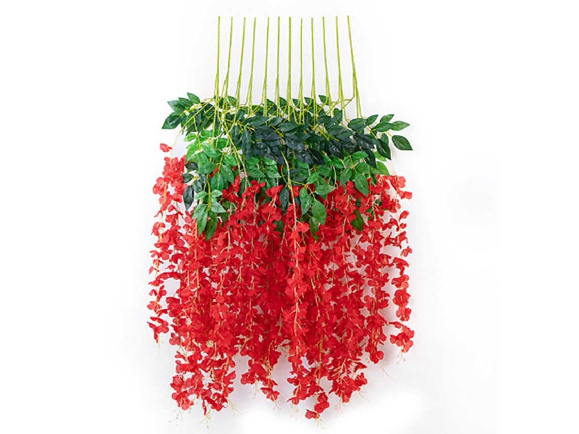 Decoración De Glicinia Artificial Con 6 Hojas Seda Falsa Vid Interior Para Hogar Rojo