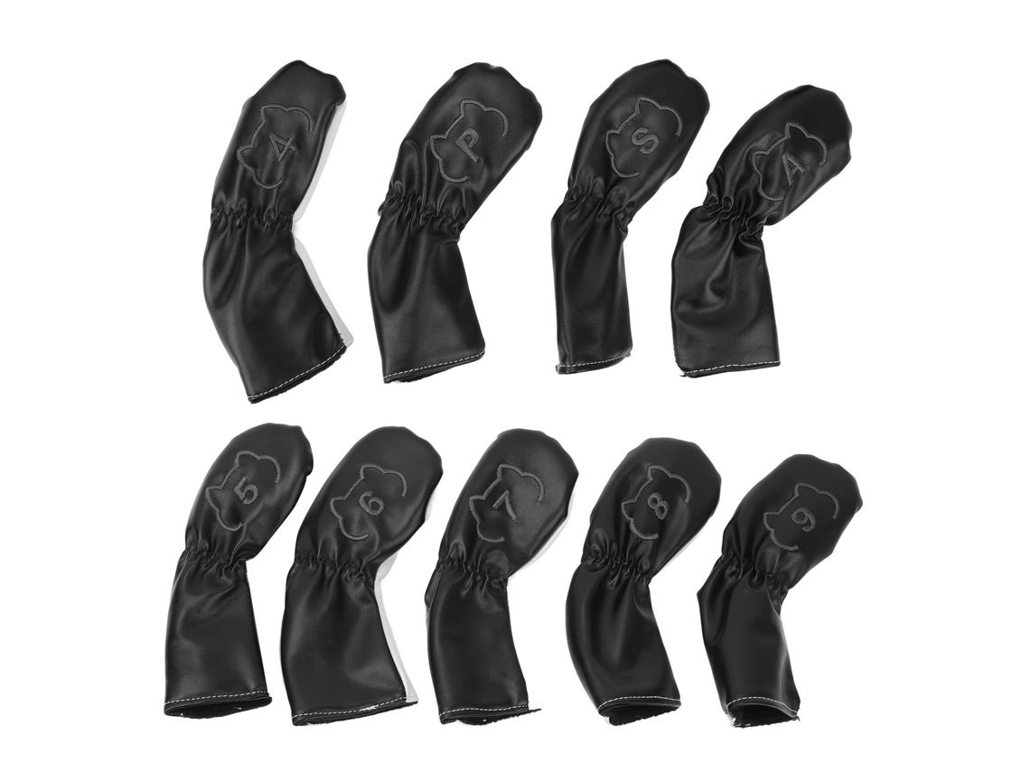 Juego de 9 fundas impermeables de PU para cabezas de palos de golf, bordadas, de doble cara, en blanco y negro.