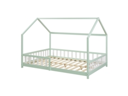 Cama infantil Hesel en forma de casa pino con reja 120x200cm - Verde menta [EN.CASA]