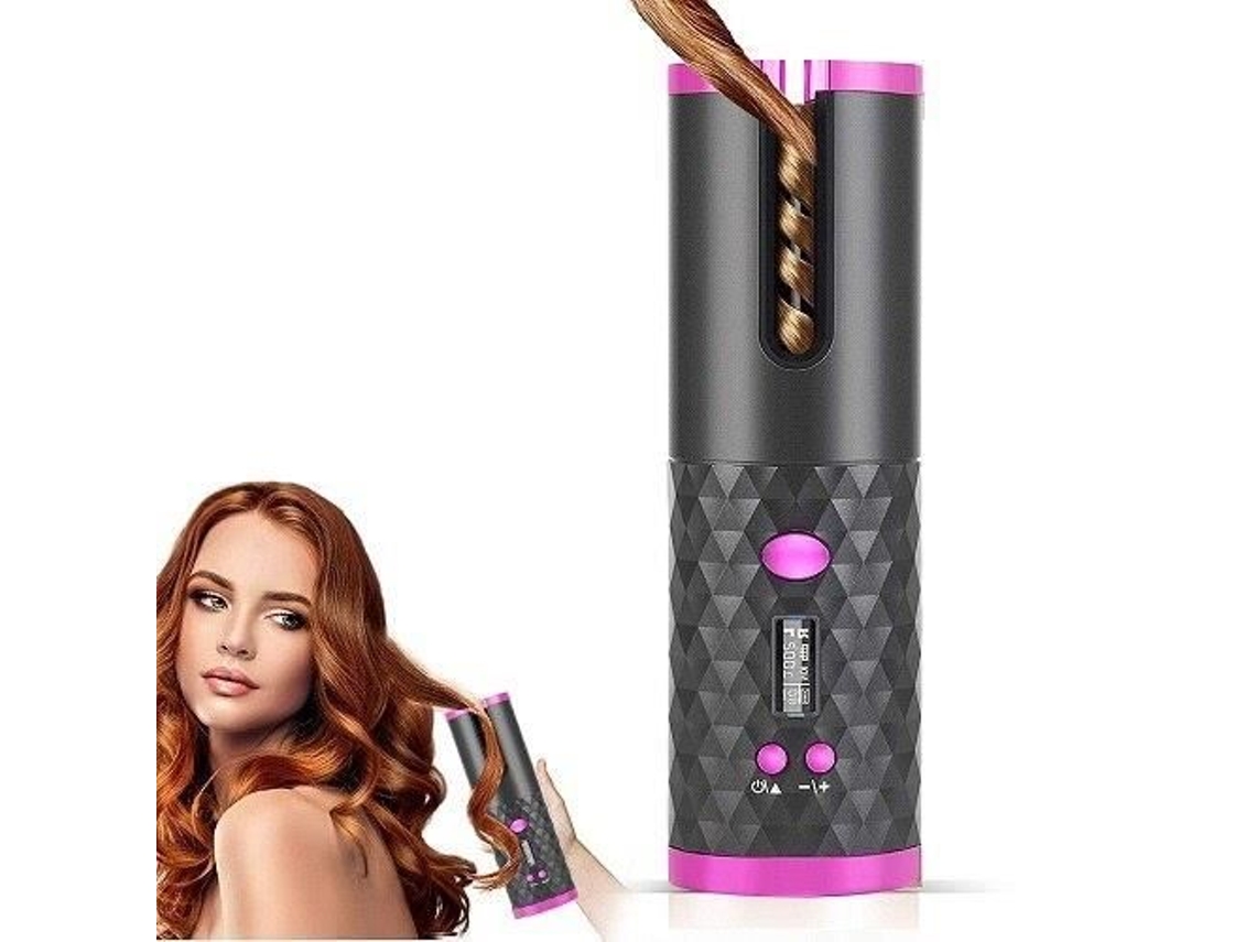 Rizador de pelo automático inalámbrico portátil, rizador inalámbrico, plancha de aire recargable por USB para pantalla LCD, Bigo Black -WILM1