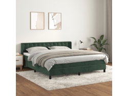 Cama Box Spring Con Colchón Terciopelo Verde Oscuro 160x200 Cm