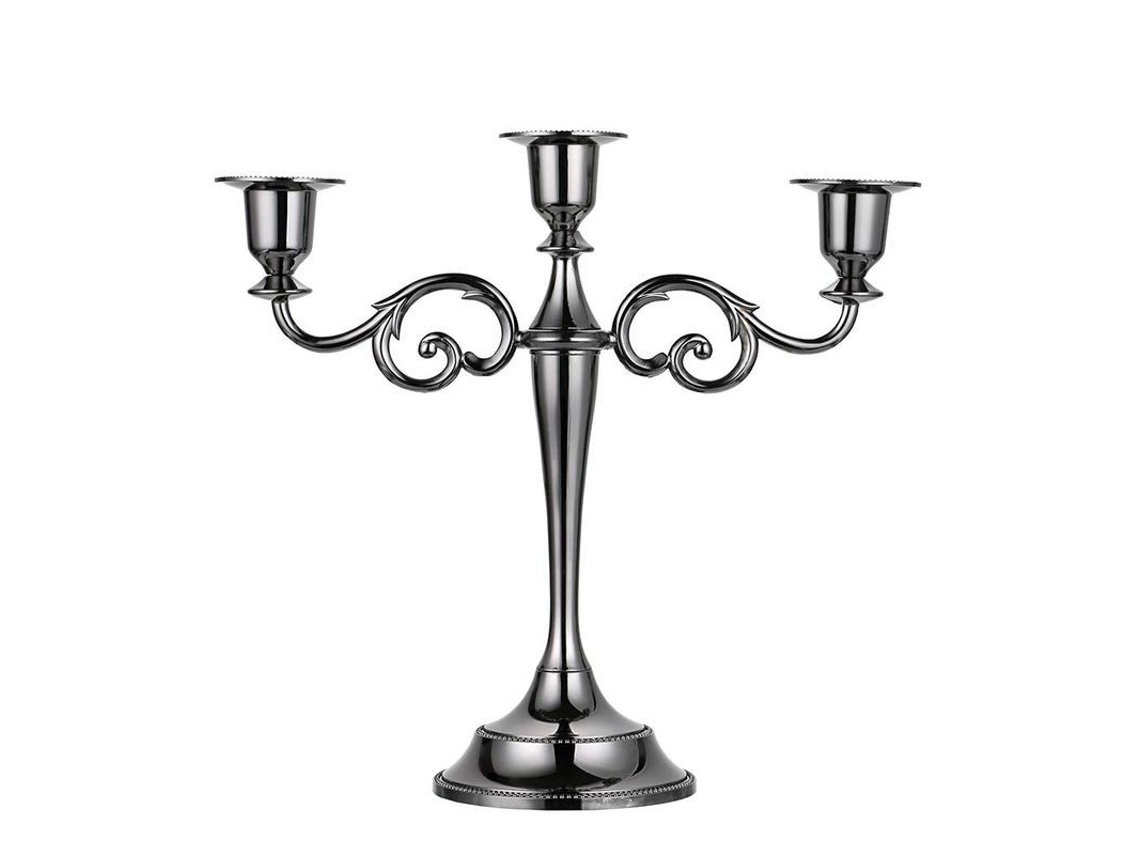 Candelabro Europeo De Metal Negro Con 3 Brazos, Elegante Para El Hogar, Bodas O Cenas A La Luz De Las Velas.