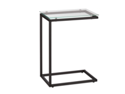Relaxdays Mesita Auxiliar, Mesita Noche Forma De C, Tablero Vidrio, Marco Metal, Diseño Industrial, 61x30x45 Cm, Negro