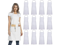 Rebe-delantal De Cocina Sin Estampado Con 2 Bolsillos, 12 Unidades, Negros, Unisex, Resistente, Ligero, 76x64cm, Lavable A Máquina Blanco