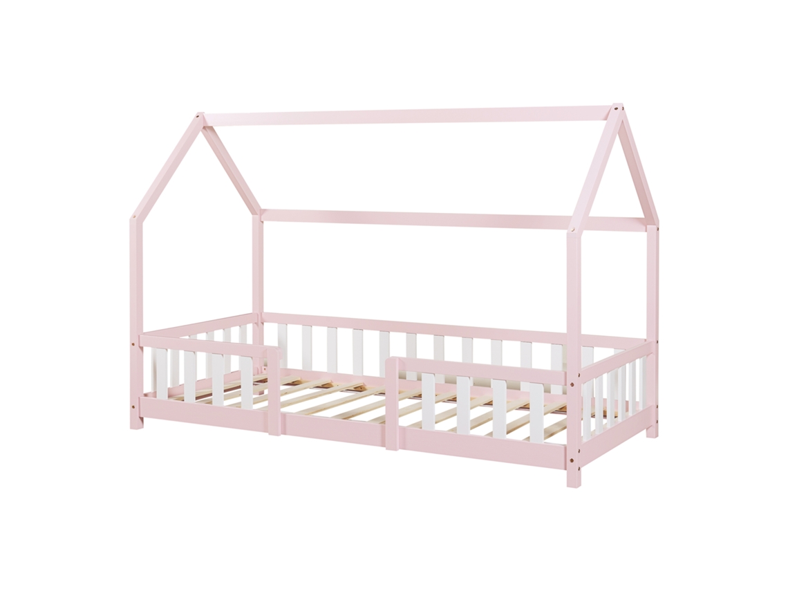 Cama infantil Sisimiut Forma de Casa Pino 90X200 Cm Rosa y Blanco EN.CASA