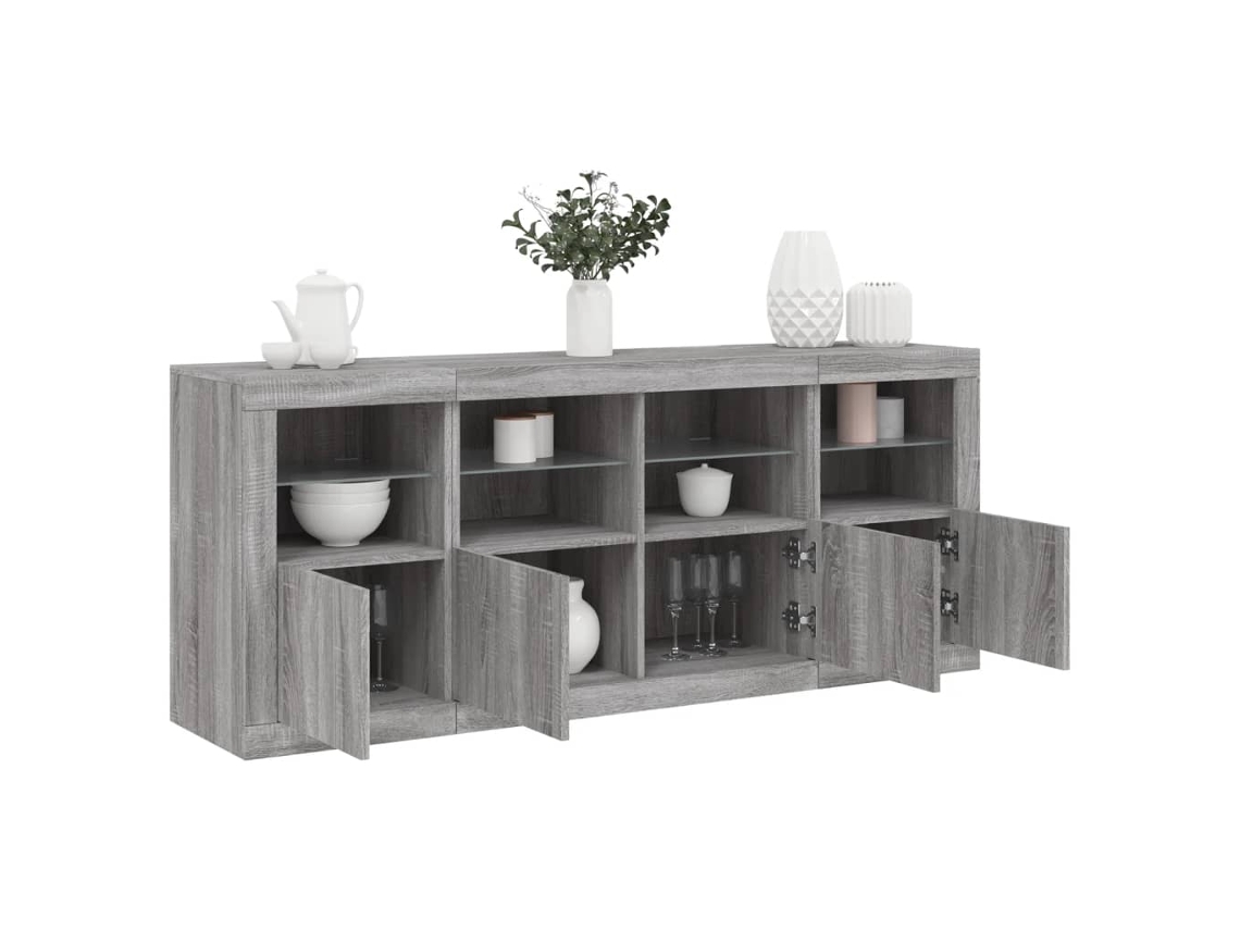 Aparador Con Luces Led Gris Sonoma 163x37x67 Cm
